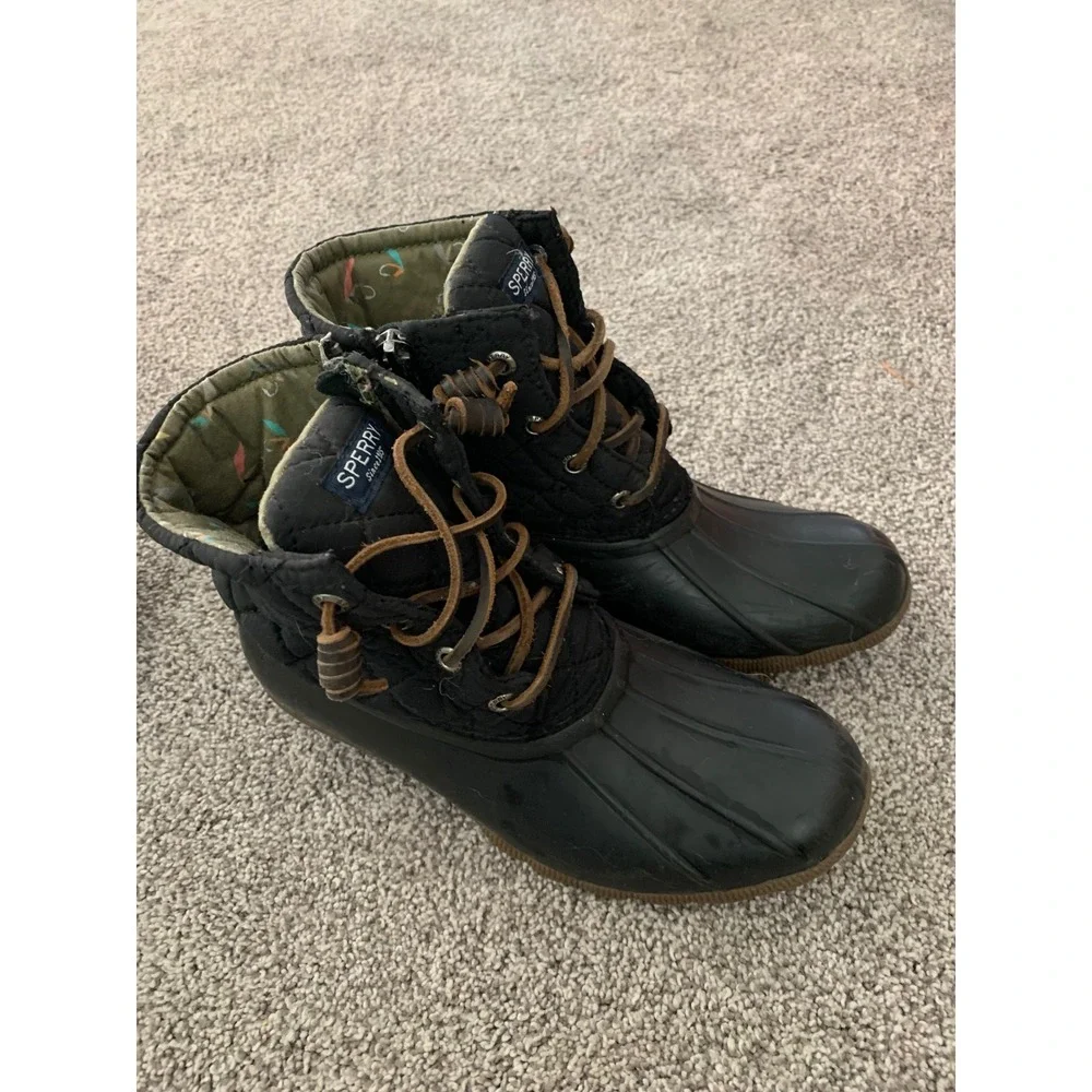 Sperry Saltwater Black Quilted Duck Boots STS94063 Gorpcore Streetwear 5.5 Retro